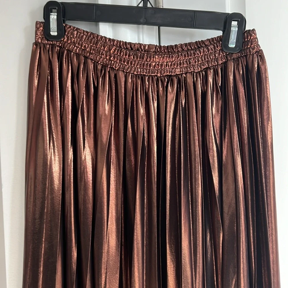 Bronze Metallic Pleated Maxi Skirt - Picture 2 of 6
